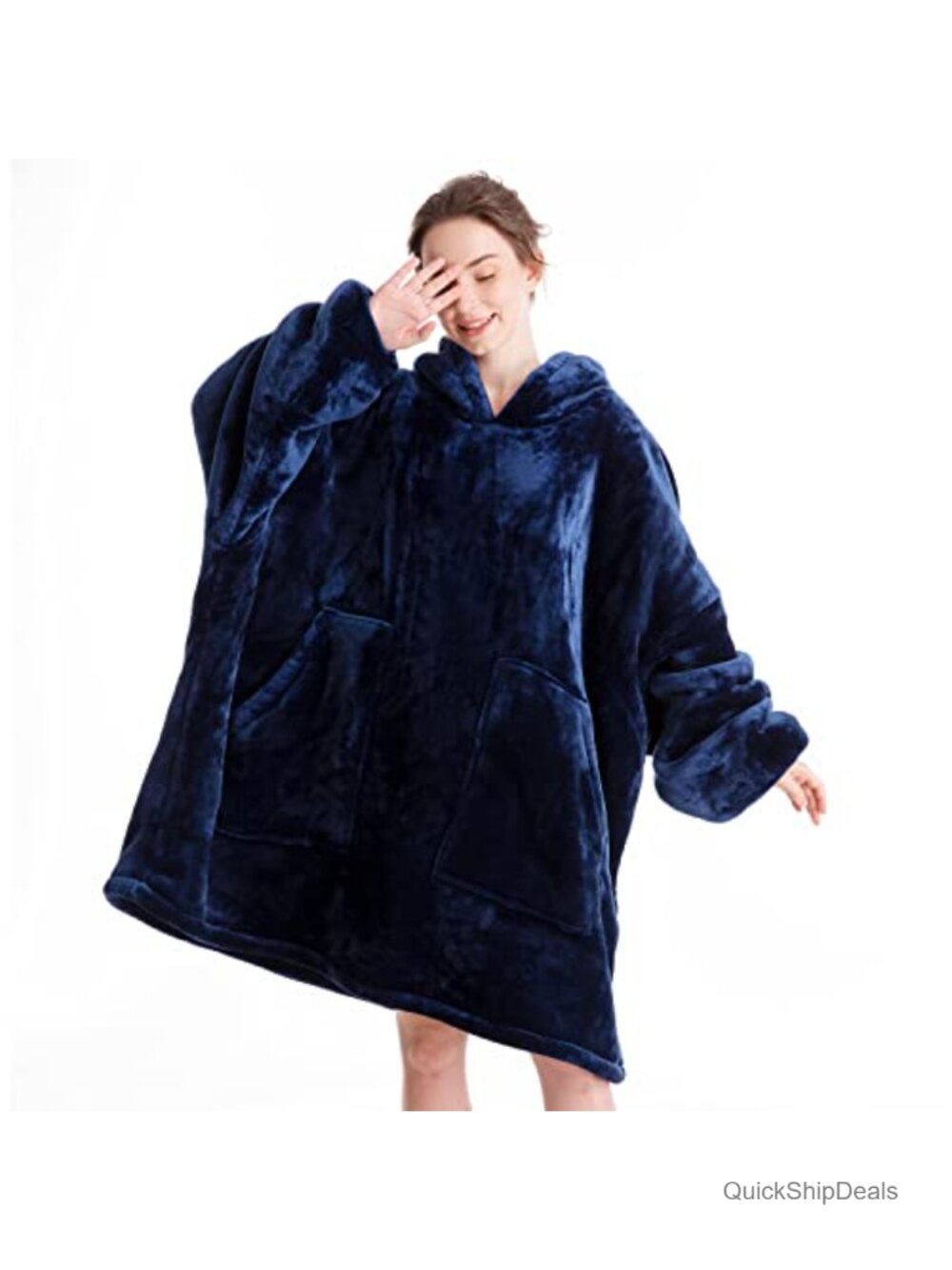 Wearable Blanket Hoodie Oversized Flannel Sherpa Fleece Pull-On